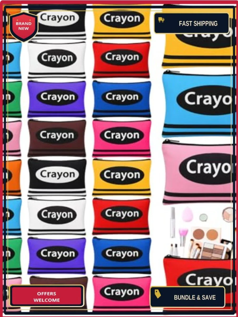 Set of 24 Canvas Makeup Bags Crayon Zipper Pouch Teacher Gift